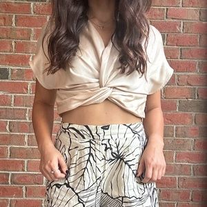 Champagne twist satin crop top